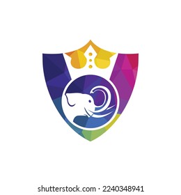 Elephant king vector logo design. Elephant with crown icon template.
