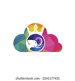 Diseño del logo del vector del vector del elefante king. Elefante con plantilla de icono de la corona.