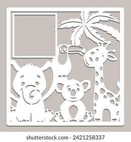 Elephant, koala, toucan, giraffe, palm tree, cute tropical animals  For laser plotter cutting, for baby decor.