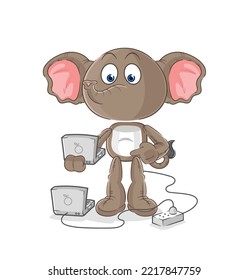the elephant with laptop mascot. cartoon vector