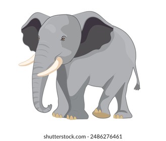 Elephant large cartoon mammal isolated on white background.