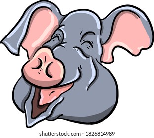 Elephant laughing, illustration, vector on white background