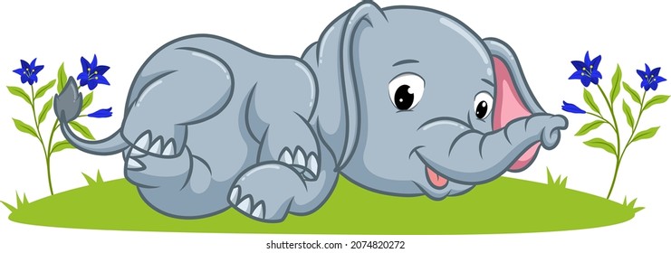 The Elephant Is Laying Down On The Grass Of Illustration