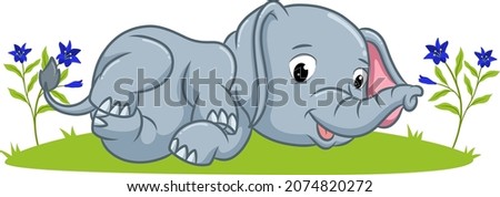 The elephant is laying down on the grass of illustration