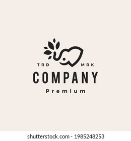 elephant leaf hipster vintage logo vector icon illustration