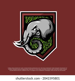 Elephant and leaves emblem logo