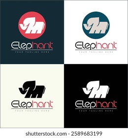 Elephant letter M initial logo set silhouette template design