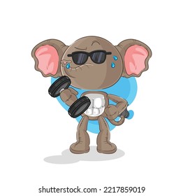 the elephant lifting dumbbell vector. cartoon character
