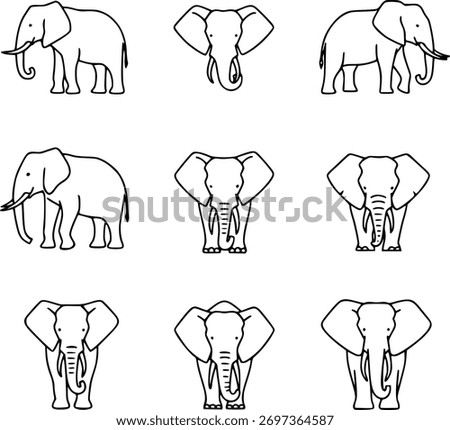 Elephant Line Art Collection: Set of Nine Simple and Stylized Illustrations for Design and Branding