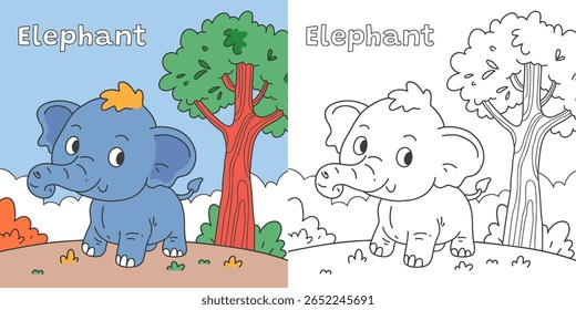 Elephant line art drawing coloring page