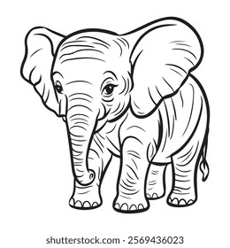 Elephant, line drawing side view picture isolated on white background