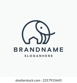 elephant line, with house Logo Design Template