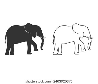 Elephant line icon set vector sign symbol in flat