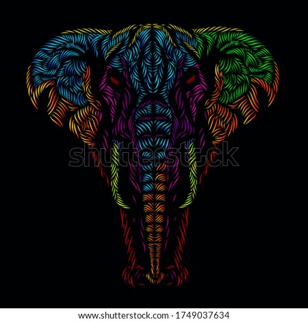 the elephant  line pop art potrait logo colorful design with black dark background