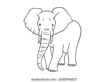 Elephant line sketch isolated on white background. Vector illustration. Doodle african animal