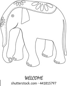 elephant. linear image. cape decoration. vector illustration.