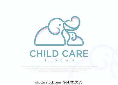 elephant logo baby and mom design template . vector illustration