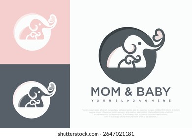 elephant logo baby and mom design template . vector illustration
