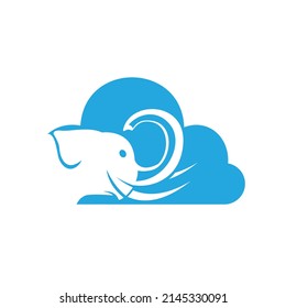Elephant logo with blue cloud symbol. Big data cloud logo, big cloud technology logo.