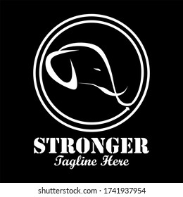 Elephant logo with a circle frame. Vector logo of an elephant with a black and white background.