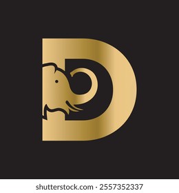 Elephant Logo combine with letter D vector template