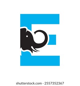 Elephant Logo combine with letter E vector template