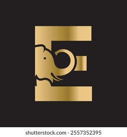 Elephant Logo combine with letter E vector template