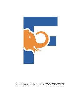 Elephant Logo combine with letter F vector template