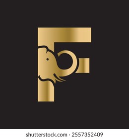 Elephant Logo combine with letter F vector template