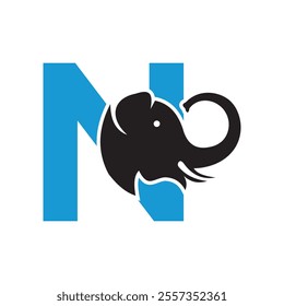 Elephant Logo combine with letter N vector template