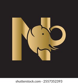 Elephant Logo combine with letter N vector template