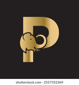 Elephant Logo combine with letter P vector template