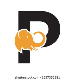 Elephant Logo combine with letter P vector template