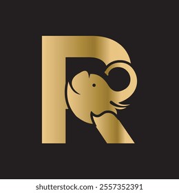 Elephant Logo combine with letter R vector template