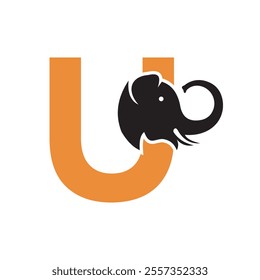 Elephant Logo combine with letter U vector template