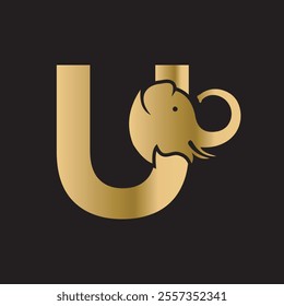 Elephant Logo combine with letter U vector template