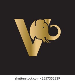 Elephant Logo combine with letter V vector template