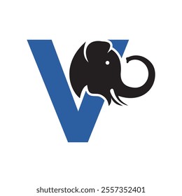 Elephant Logo combine with letter V vector template