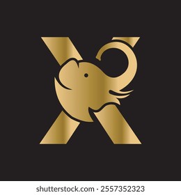 Elephant Logo combine with letter X vector template