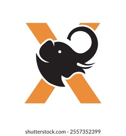 Elephant Logo combine with letter X vector template