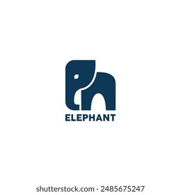 El diseño del logotipo del elefante es azul sobre un fondo blanco.