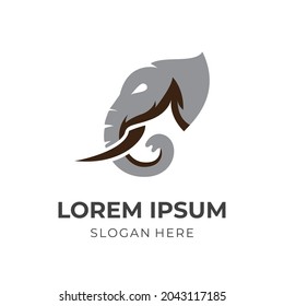 elephant logo design with flat silver and brown color style