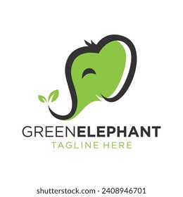 Elephant Logo Design. With Leaves at the end of the Trunk. Simple and Modern. Vector illustration