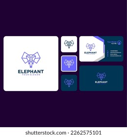 elephant logo design with line art and business card