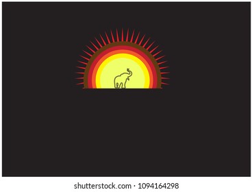 Elephant logo design on abstract colorful sunset.