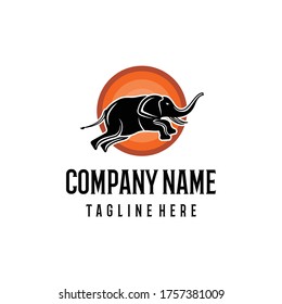 Elephant logo design template. Awesome a elephant with circle sun logo. A elephant line art logotype.