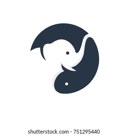 elephant logo with fish flat vector template