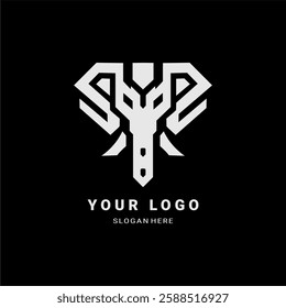 Elephant Logo. A futuristic, symmetrical emblem resembling a mechanical beast. Perfect for tech brands, esports, or cyber-themed designs. Bold, modern, and powerful,