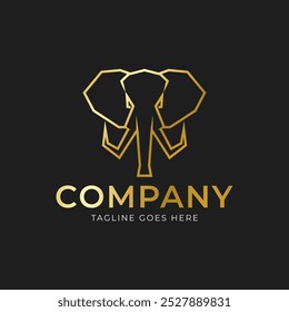 Elephant logo icon with gold line concept design. vector