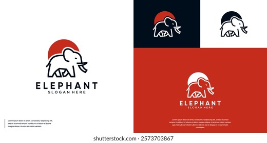 elephant logo with line art style, power, mammal, vector graphic design.